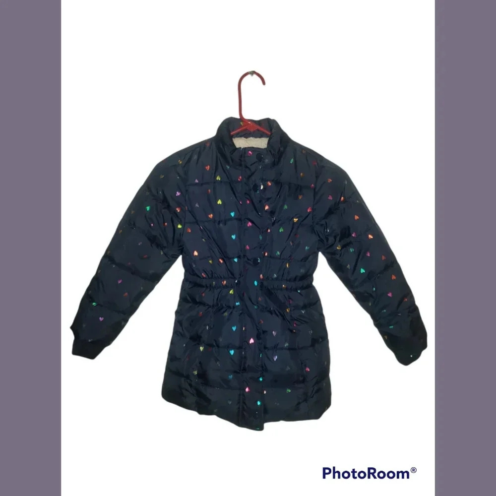 Size 7 puffy puffer girls jacket hearts